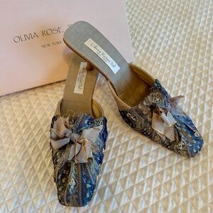 Beautiful Olivia Rose Tal Blue and Gold Silk and tiny sequined shoes. Size 8